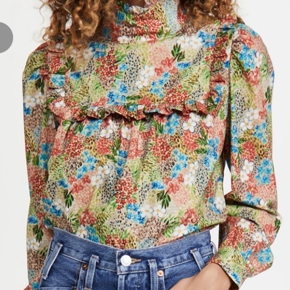 Meadows Heather Floral Cotton Frilly Ruffles Top Size 10 - Picture 4 of 15